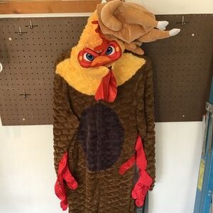 Adult Turkey Costume Plush Full-Body Thanksgiving Onesie with turkey hat
